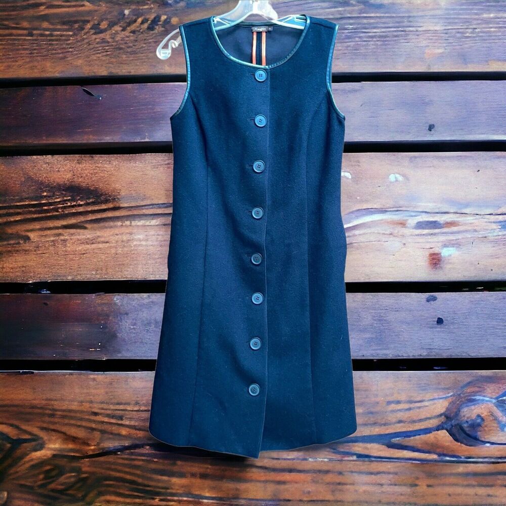 J. McLaughlin XS Black Wool/Cashmere Blend Jumper Dress Faux Leather Trim